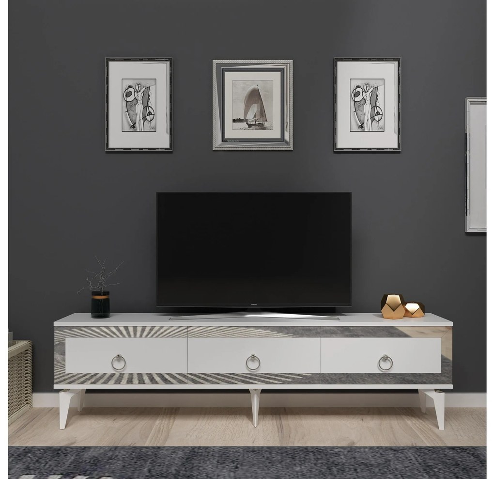 TV stolík/skrinka Muvuta 2 (biela + strieborná) . Akcia -17%. Vlastná spoľahlivá doprava až k Vám domov. 1095414