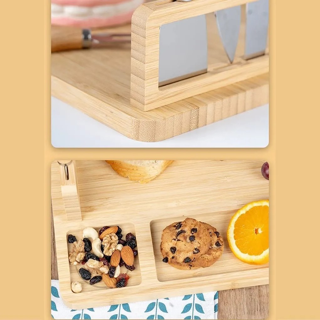 Bambusová servírovacia doska s nožmi SALERS hnedá