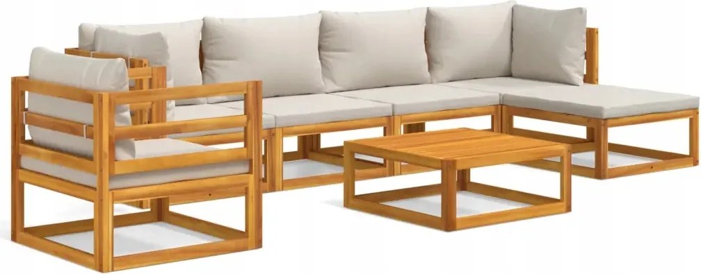 vidaXL 7-dielna záhradná sedacia súprava, svetlošedé vankúše, drevo