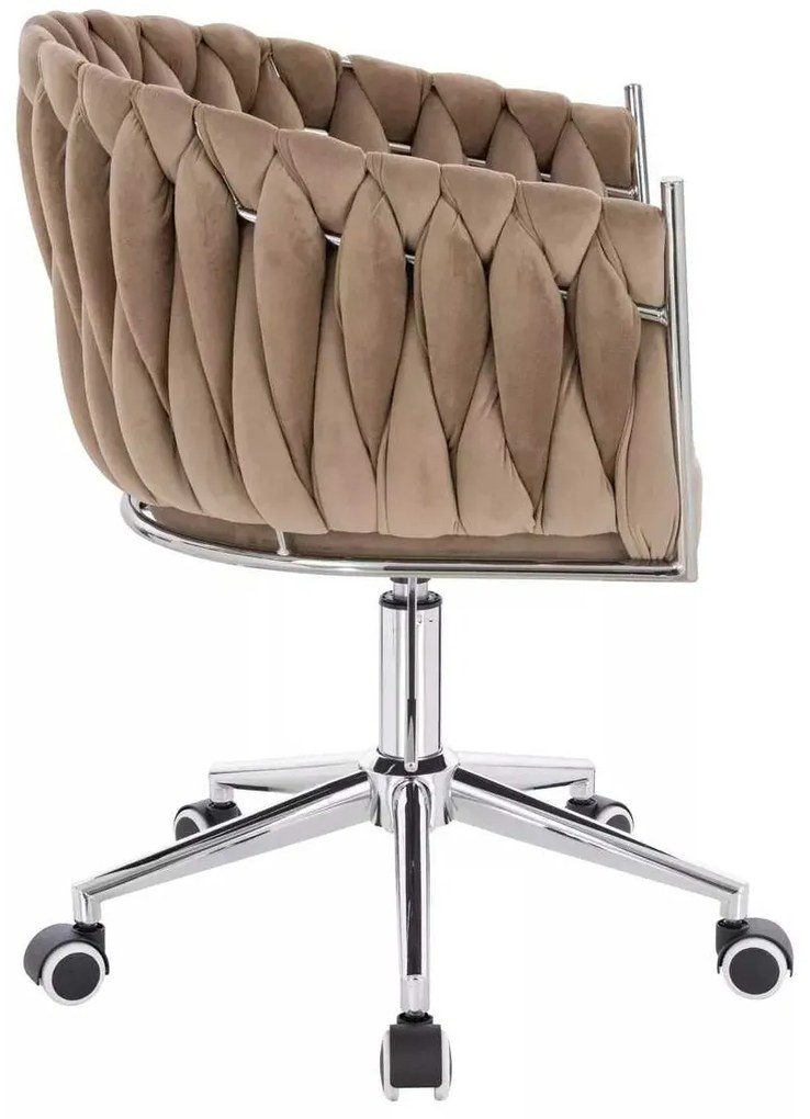 LuxuryForm DESIGN Stolička NORDEN VELUR na striebornej podstave s kolieskami - latte