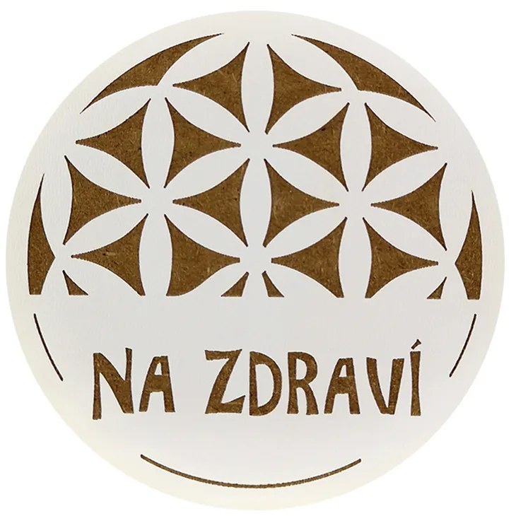 AMADEA Drevený podtácok okrúhly text "na zdravie", priemer 10,5 cm, český výrobok
