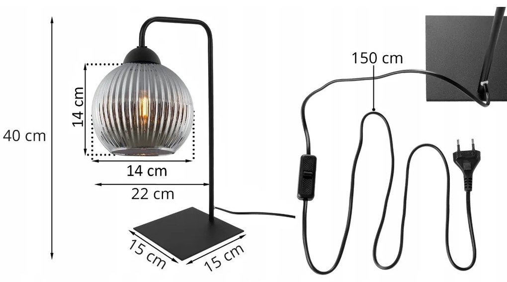 Stolná lampa Riffle Round, 1x grafitové sklenené tienidlo