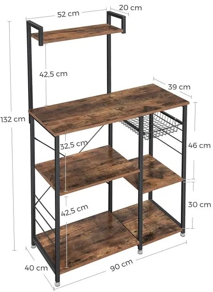 Policový regál do kuchyne MARGE hnedá/čierna