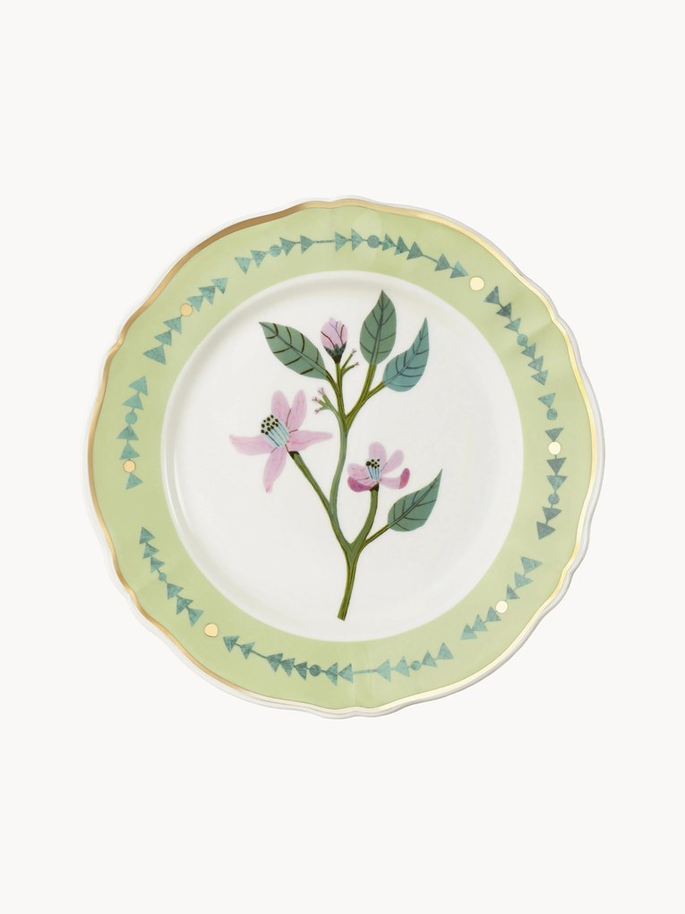 Ručne vyrobený porcelánový plytký tanier Botanica