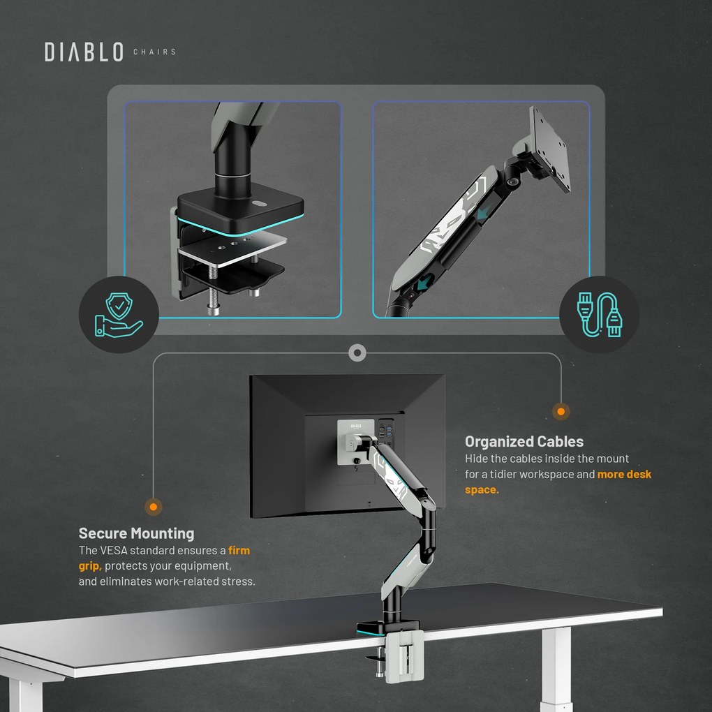 Držiak monitora LED RGB 49", sivo-čierny: Diablo X-Arm