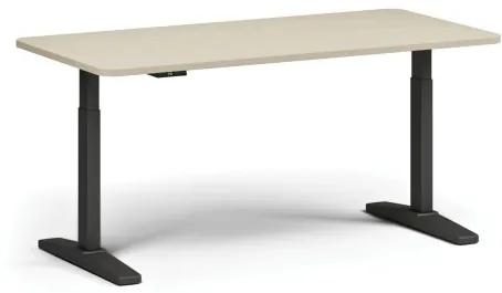 Výškovo nastaviteľný stôl, elektrický, 675-1325 mm, zaoblené rohy, doska 1600x800 mm, čierna podnož, breza