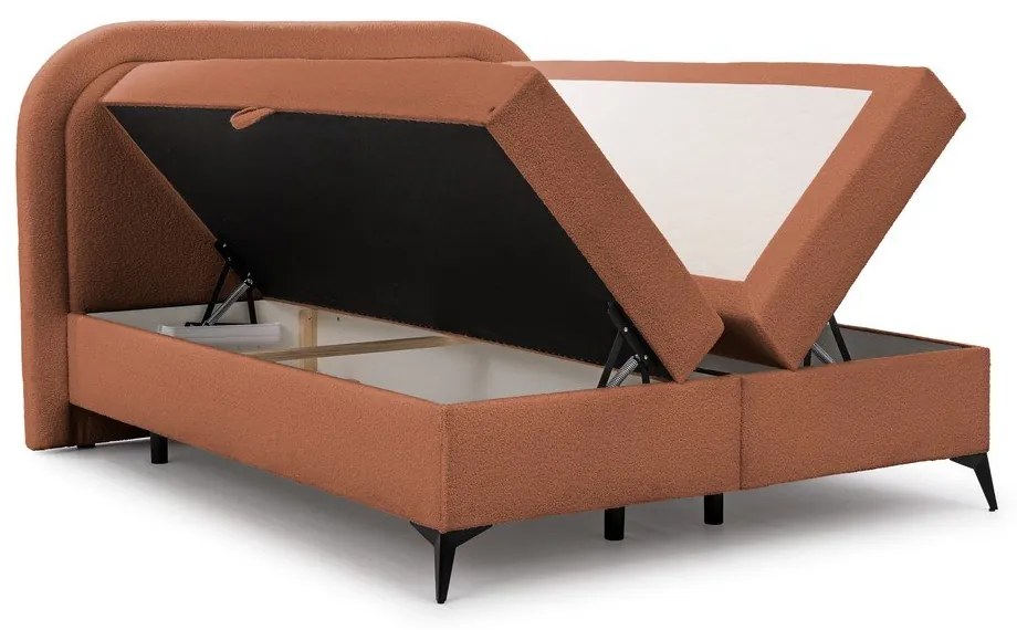 Oranžová boxspring posteľ s úložným priestorom 180x200 cm Ornes – Ropez