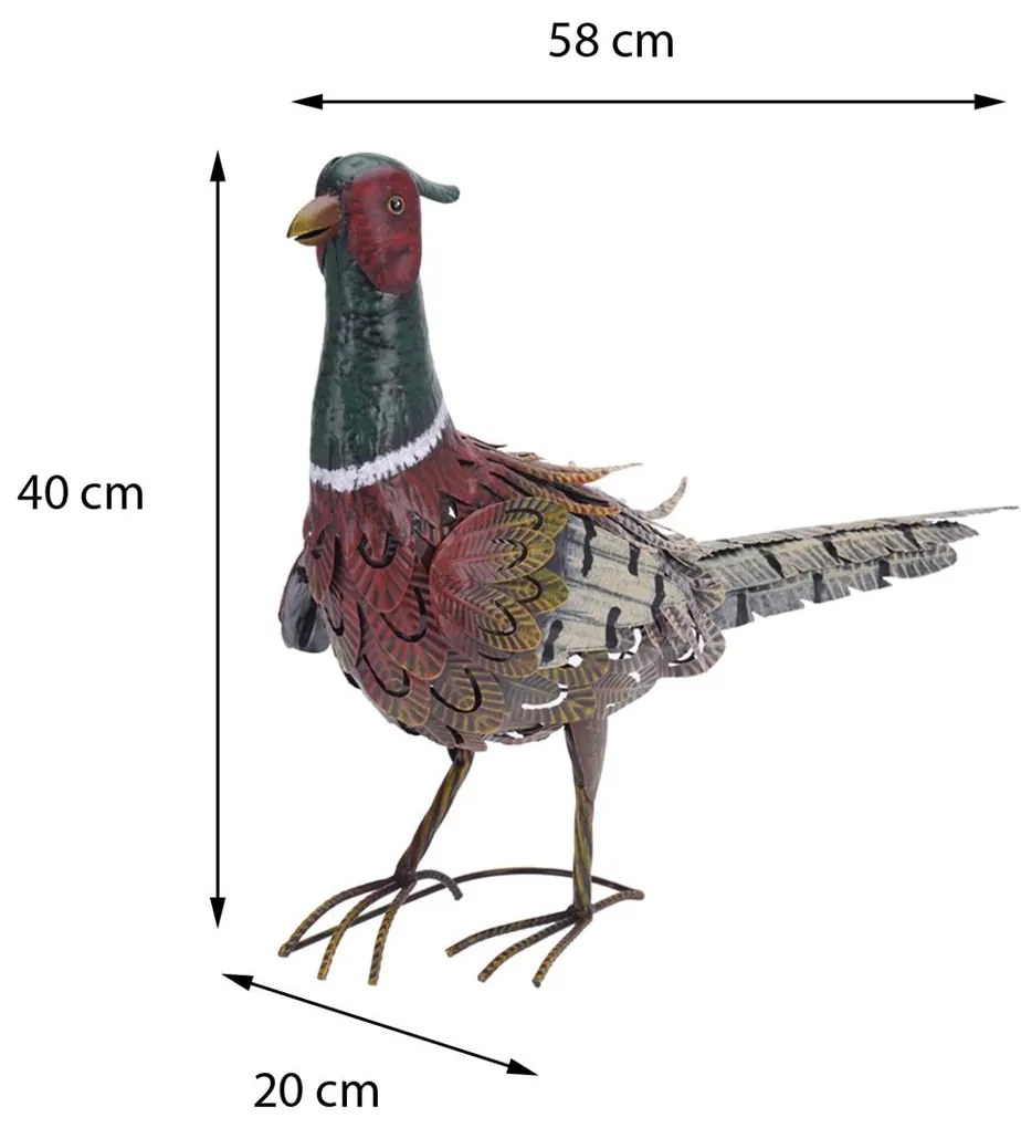 Záhradná kovová figúrka Pheasant, 40x58 cm, viacfarebná