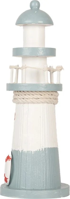 Bielo-modrá drevená dekorácia maják Lighthouse Nautic - Ø 8*22 cm