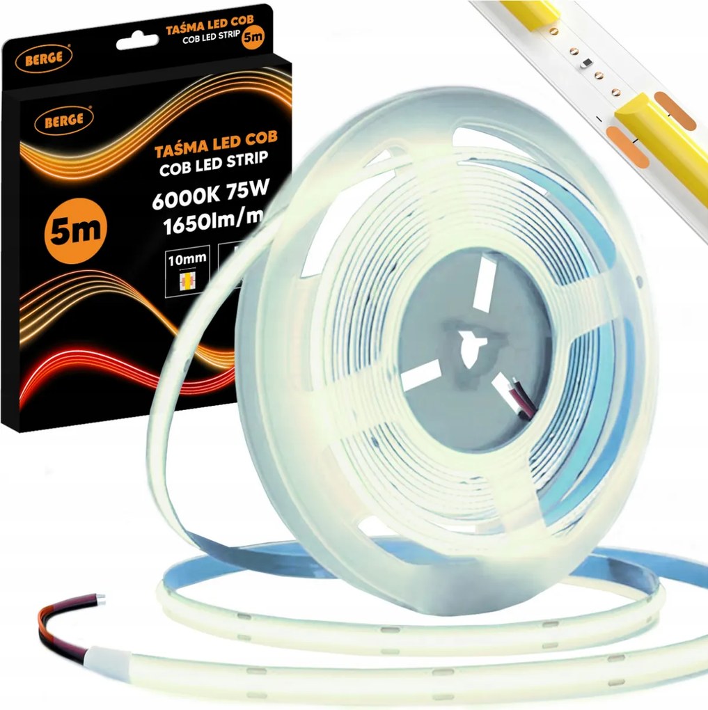 BERGE LED pásik COB Neon 12V - 528D - 15W/m - IP20 - 1650lm - 5m - studená farba