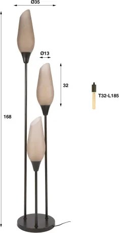 Stojaca lampa 76-90F Cocoon 3L Brown frosted glass  - Komfort-nábytok