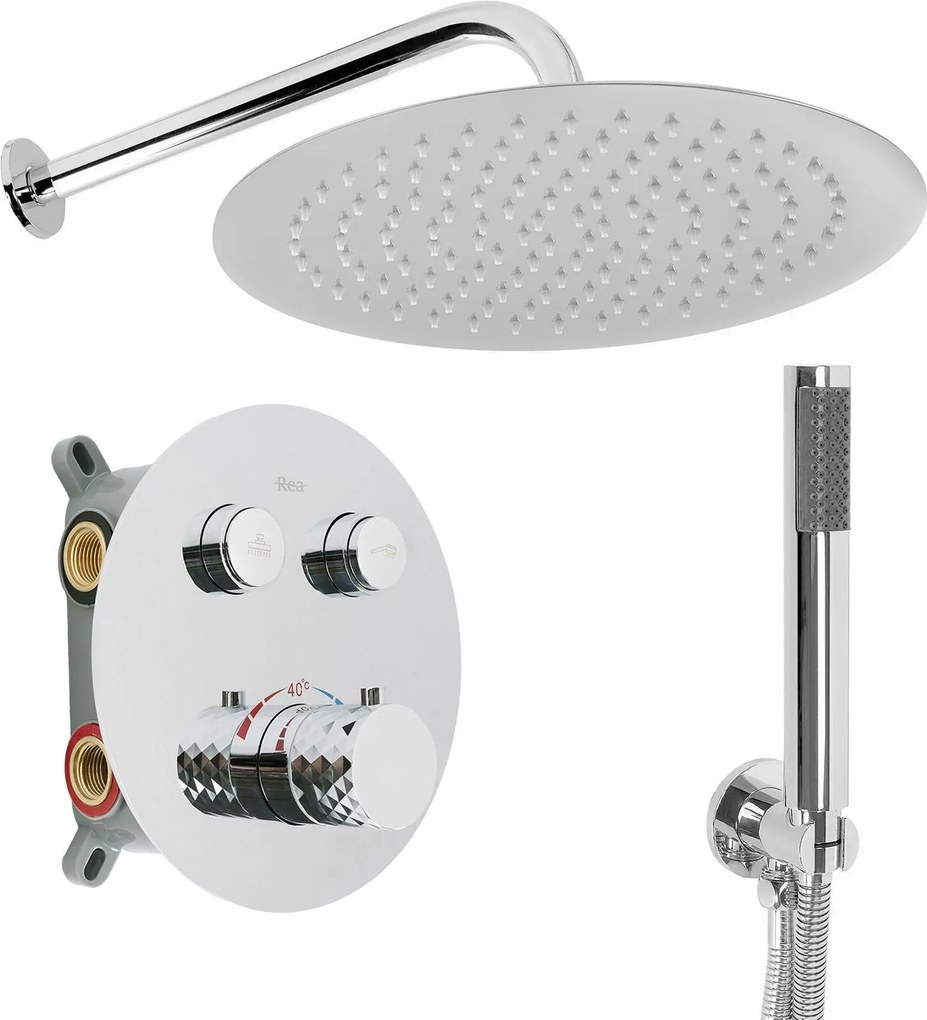 Sprchový komplet REA LUNGO DIAMOND + BOX s termostatickou podomietkovou batériou, chróm