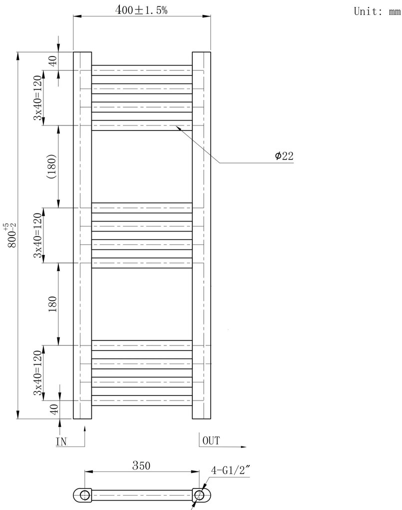 Erga Basic, vykurovacie teleso 800x400 mm, 273 W, biela, ERG-LAV-BASIC-8040-WH