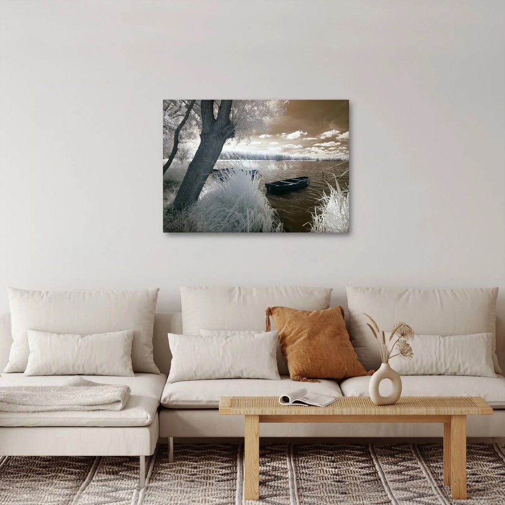 Obraz loďky na jazere (70x50 cm)