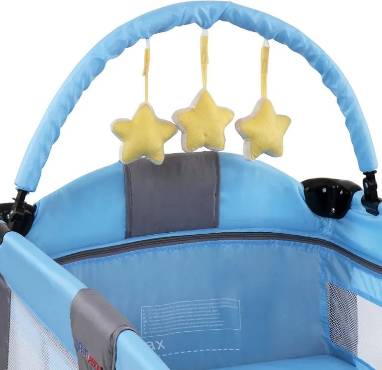 Cestovná postieľka s prebaľovacím pultom, modrá/sivá