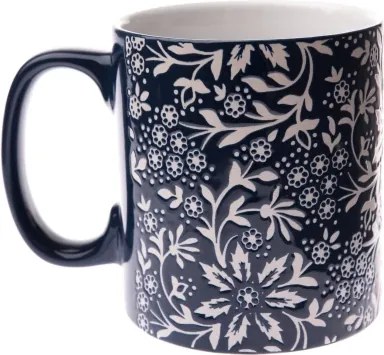 Hrnček 620 ml, tmavo modrý, kvetinový%