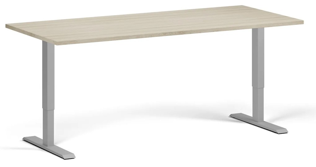 Výškovo nastaviteľný stôl, 180x80 cm, 1 motor, sivá podnož, dub prírodný
