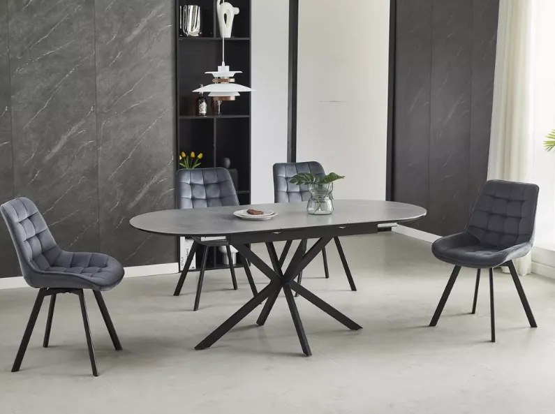 Okrúhly jedálenský stôl rozkladací GASTON CERAMIC 140 čierny mat/sivy mat