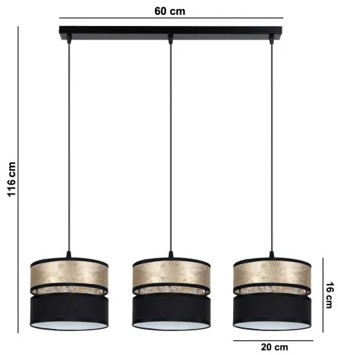 Luster na lanku LIMA 3xE27/60W/230V zlatá/čierna