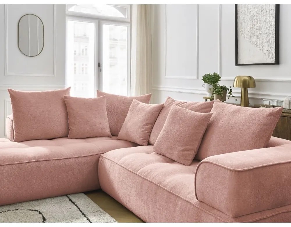 Ružová ženilková rohová pohovka (ľavý roh/do L) Whesley – Bobochic Paris