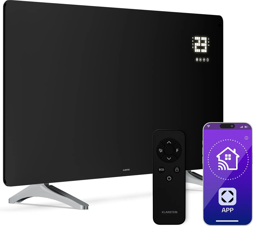 Klarstein Wonderglass infračervený panel | 720 W | 3 - 7 m² | Moderný sklenený dizajn | 120 cm x 68 cm