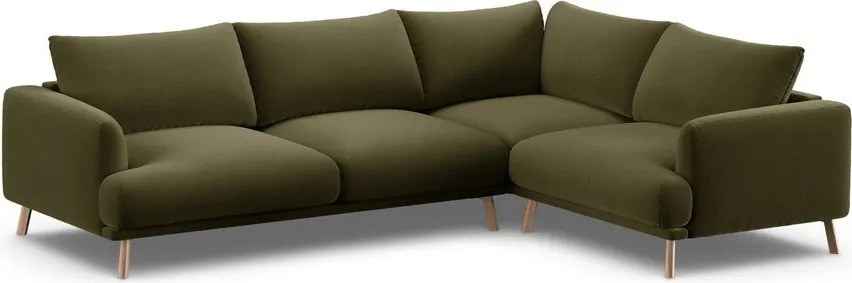 Zelená zamatová rohová pohovka (pravý roh/do L) Naomi – Micadoni