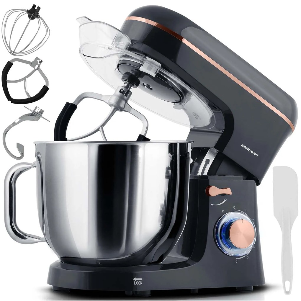 Berdsen 1400 W BD-756 3-v-1 planetárny mixér kuchynský robot 6 l Farba: čierno-zlatý