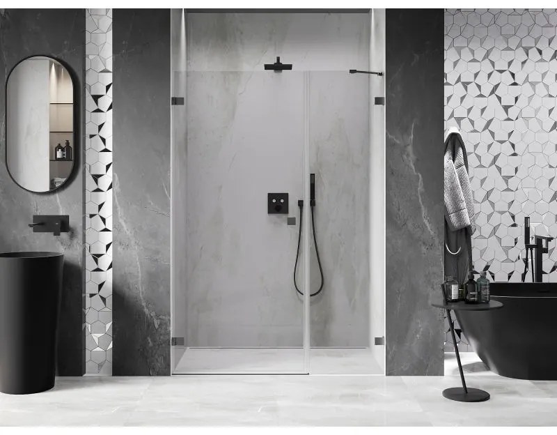 Mexen Lunar-B, Otočné ľavé sprchové dvere 115 cm, 8mm číre sklo, grafitový profil, 832S-115-050-95-00-L