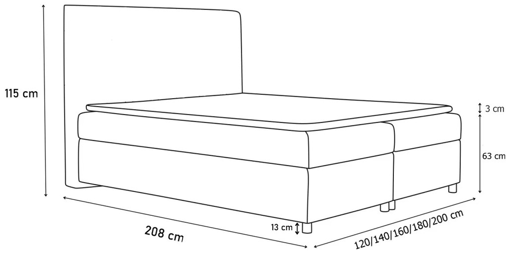 Čalúnená posteľ boxspring FAVA + topper, 120x200, jasmine 81
