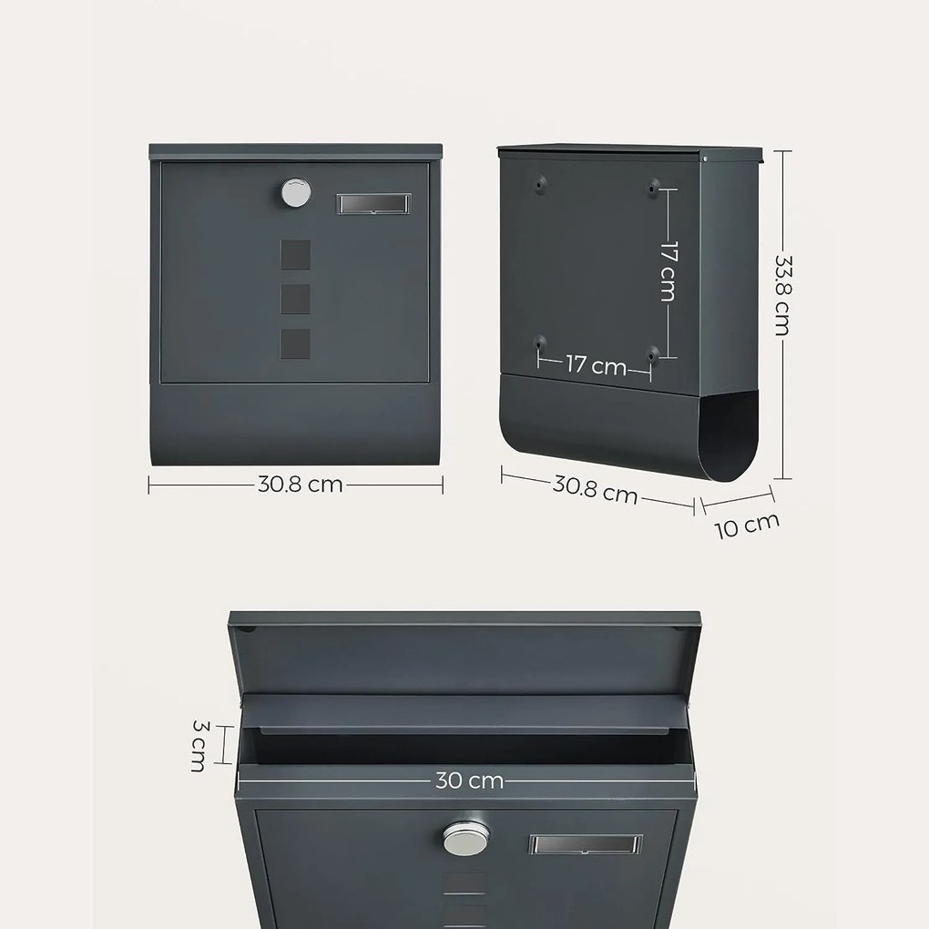 Poštová schránka s priehradkou na noviny, antracitovo sivá