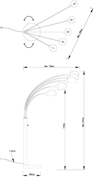 Globo 58228NB - Stojacia lampa SEYMOUR 5xE14/40W/230V čierna