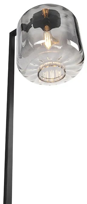 Dizajnová stojaca lampa čierna s dymovým sklom - Qara Down