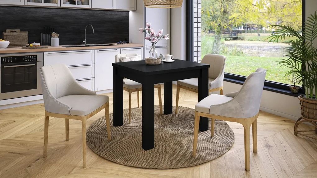 FONTE Čierny Mat - KLASICKÝ STÔL DO KUCHYNE/OBÝVACEJ IZBY 110x75 ROZKLADANÝ DO 155 cm!