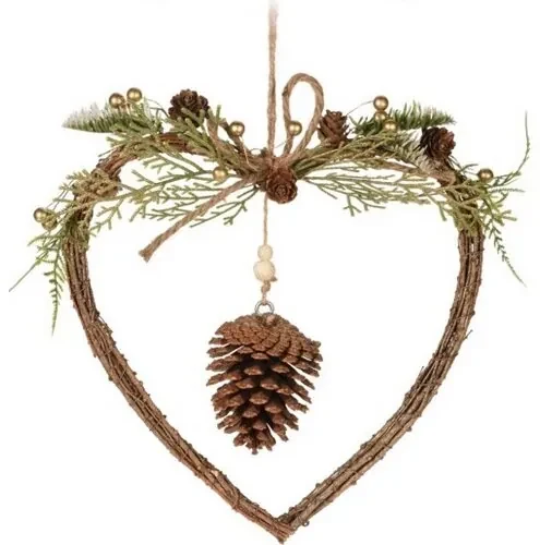 Závesná vianočná dekorácia Woody Heart, 34 x 34 x 7 cm