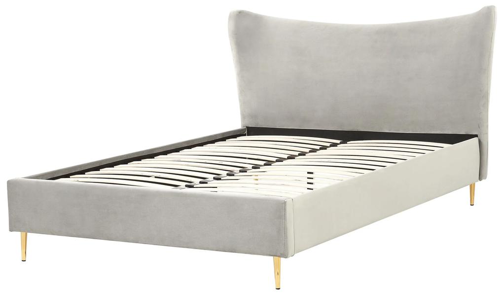 Zamatová posteľ 160 x 200 cm svetlosivá CHALEIX Beliani