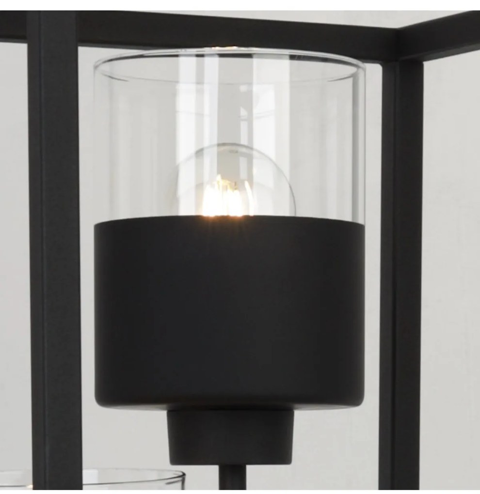 Stojacia lampa Roma Cage, 3x čierne/transparetné sklenené tienidlo v kovovom ráme