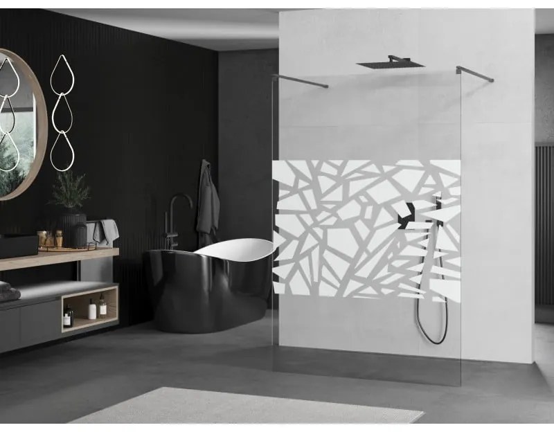 Mexen Kioto, sprchová zástena Walk-In 130 x 200 cm, 8mm číre sklo biely vzor, grafitový profil, 800-130-002-66-85