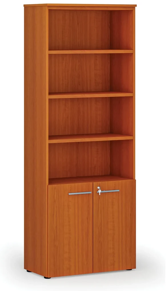 Kombinovaná kancelárska skriňa PRIMO WOOD, dvere na 2 poschodia, 800 x 420 x 2128 mm, čerešňa