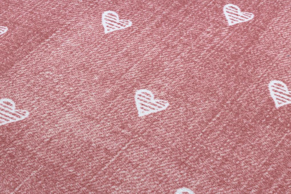 Okrúhly koberec pre deti HEARTS Jeans, vintage srdce - ružová Veľkosť: kruh 170 cm