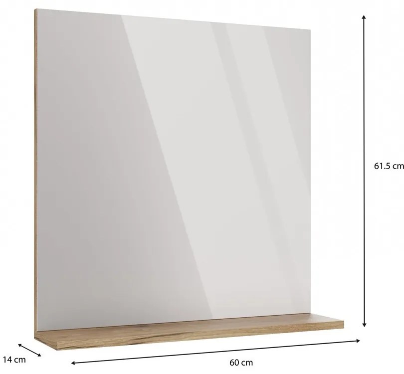 Kúpeľňové zrkadlo s poličkou Voke 60 cm dub evoke