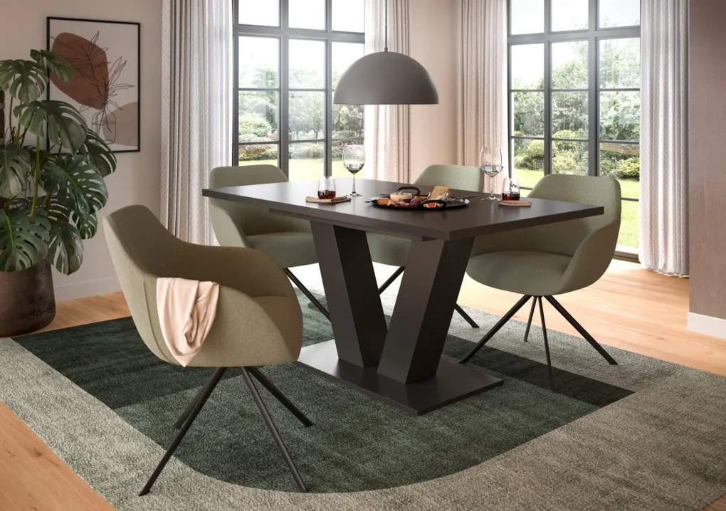 Rozkladací jedálenský stôl Moteon 150x90 cm, sivý/sivý, podnož V