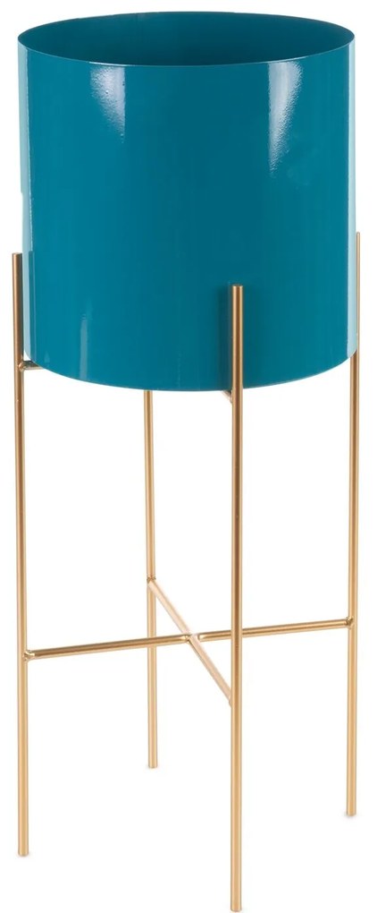 KOVOVÝ KVETINÁČ SO STOJANOM 22X53 CM TYRKYSOVÁ
