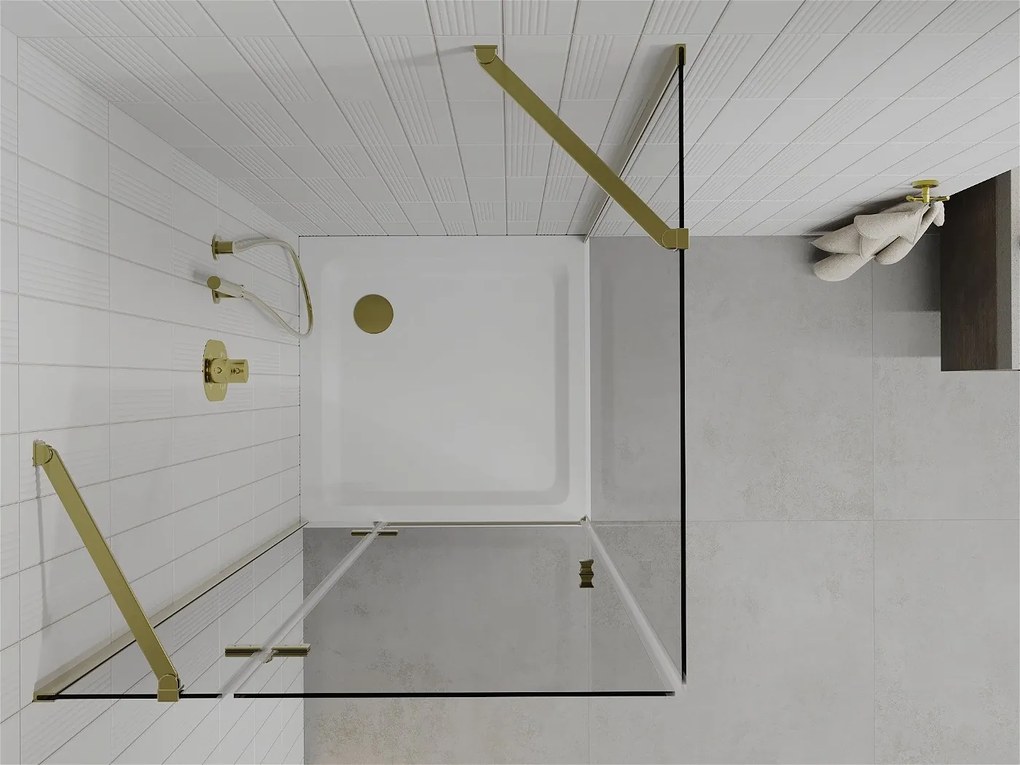 Mexen Roma, sprchovací kút 70 (dvere) x 70 (stena) cm, 6mm číre sklo, zlatý profil + slim sprchová vanička 5cm, 854-070-070-50-00-4010