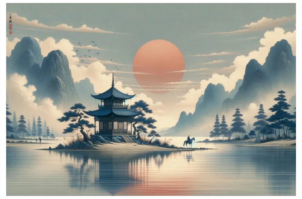 Obraz japonský chrám a jazero