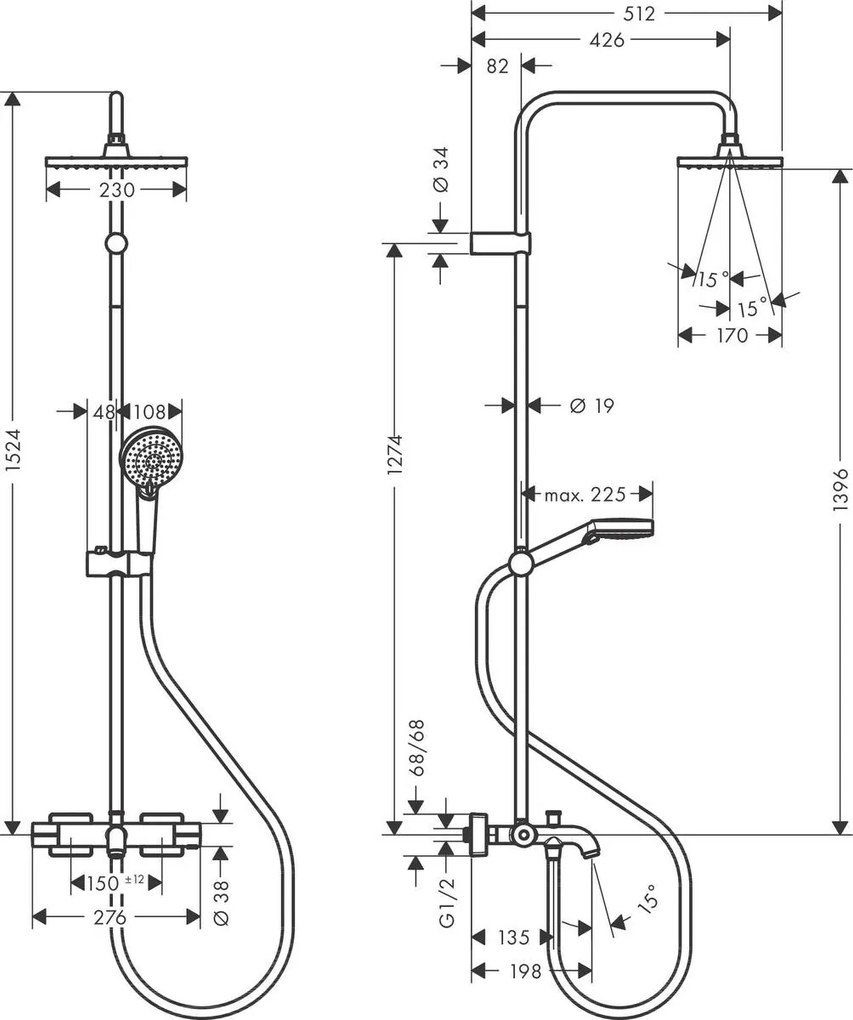 Hansgrohe Vernis Shape, sprchový systém 230 1jet s vaňovým termostatom, chrómová, HAN-26284000