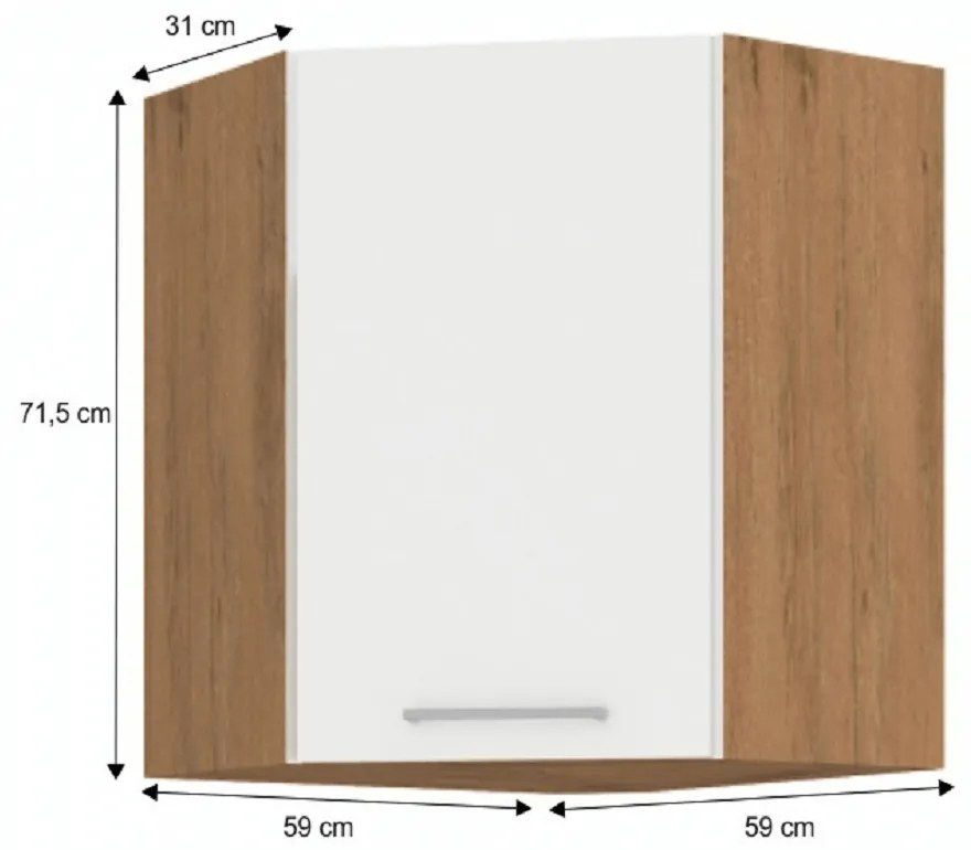 Horná rohová kuchynská skrinka 58x58 GN-72 1F Velaga (biely lesk + dub lancelot). Vlastná spoľahlivá doprava až k Vám domov. 1015524