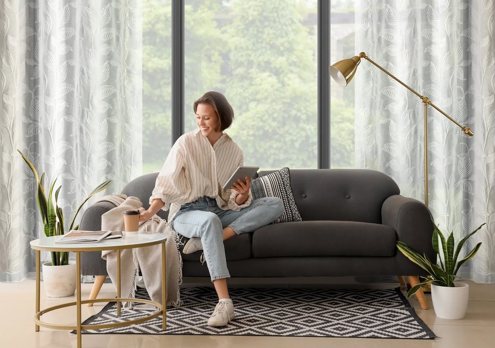 ZÁVES NA KRÚŽKOCH HOLI 140X250 CM LISTY