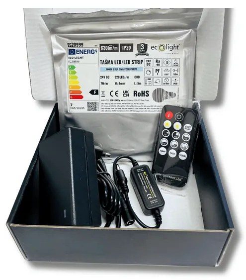 ECOLIGHT COB LED pásik 35W - 24V - 320 - 5M - 6000k - studená farba + diaľkový ovládač