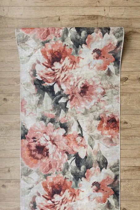 Protišmykový behúň LOTUS BOUQUET 52900 kvety béžový / ružový