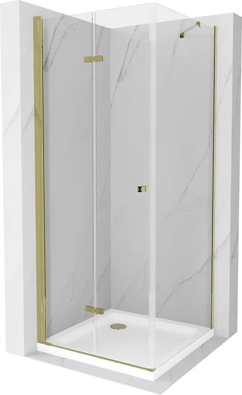 Mexen Lima sprchovací kút 80x80cm, 6mm sklo, zlatý profil - číre sklo + Slim sprchová vanička - 856-080-080-50-00-4010